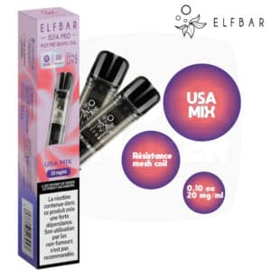 elfbar, elfa pro, pods elfa pro, pod elfabar, elf bar rechargeable, elfbar recharge, cartouche elfbar, elfbar pro, cartouche saveur USA Mix, elfbar USA Mix