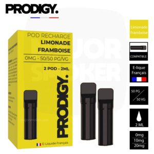 Prodigy limonade framboise, Prodigy recharge, Prodigy recharge prix, Prodigy Pod limonade framboise, Recharge prodigy pas cher, Prodigy recharge ou acheter, Prodigy rechargeable limonade framboise, Prodigy vape