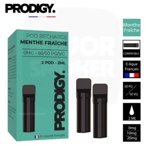 Prodigy menthe, Recharge prodigy menthe fraiche, Pod prodigy menthe fraiche, Prodigy vape, Capsule prodigy, Pods préremplis prodigy