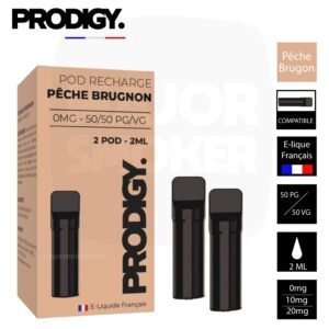 Prodigy pêche, Prodigy pêche brugnon fraise, Prodigy recharge prix, Prodigy Pod pêche brugnon, Recharge prodigy pas cher, Prodigy recharge ou acheter, Prodigy rechargeable pêche brugnon, Prodigy vape